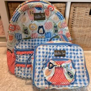 EUC Matilda Jane Blue Gingham and Apples Pears Backpack and Lunchbox